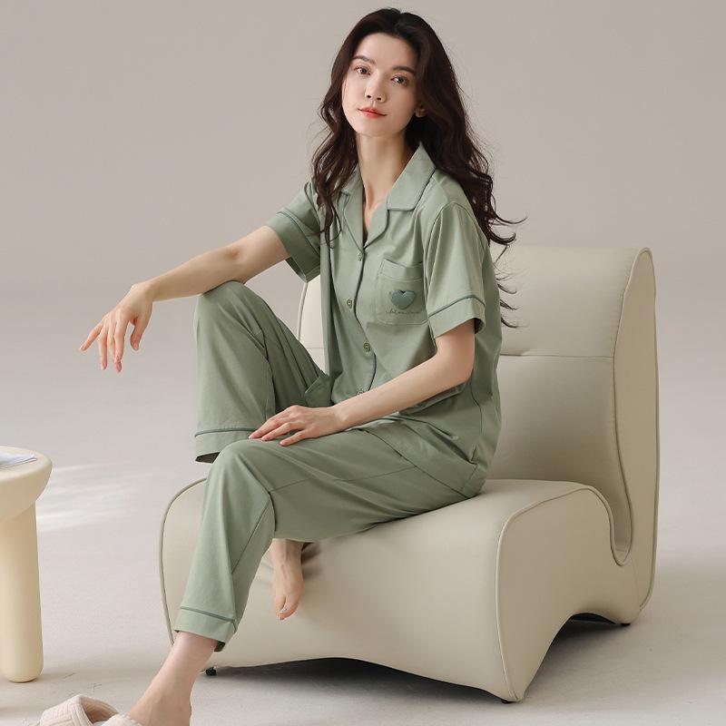 Pajamas Ladies Summer Cotton Short Sleeve Trousers Summer Women's Cotton Thin New Year's Half Sleeve Loungewear