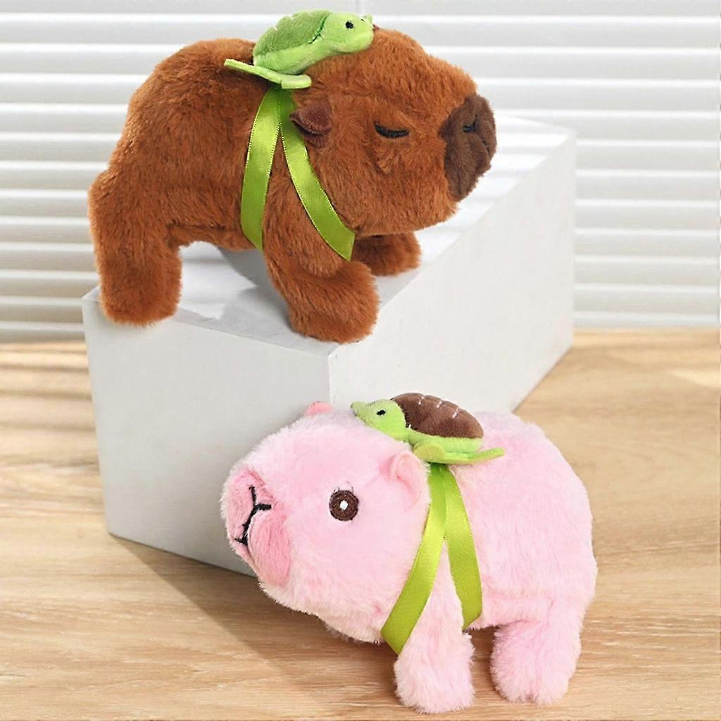 25-26 Electric Plush Capybara Turtle Toy with Sound Interactive Movable Mouth Kids Walking Animal Plushie