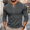 Mens Vintage Color Block Long Sleeve Crew Neck Henley T Shirt Casual Top