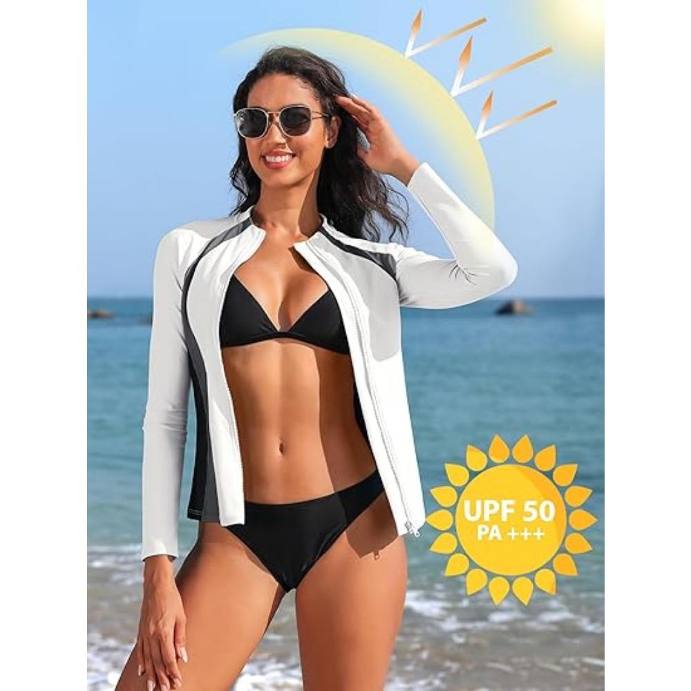CHARMLEAKS Women Zip UV Rash Vest Long Sleeve Rashguard Shirts