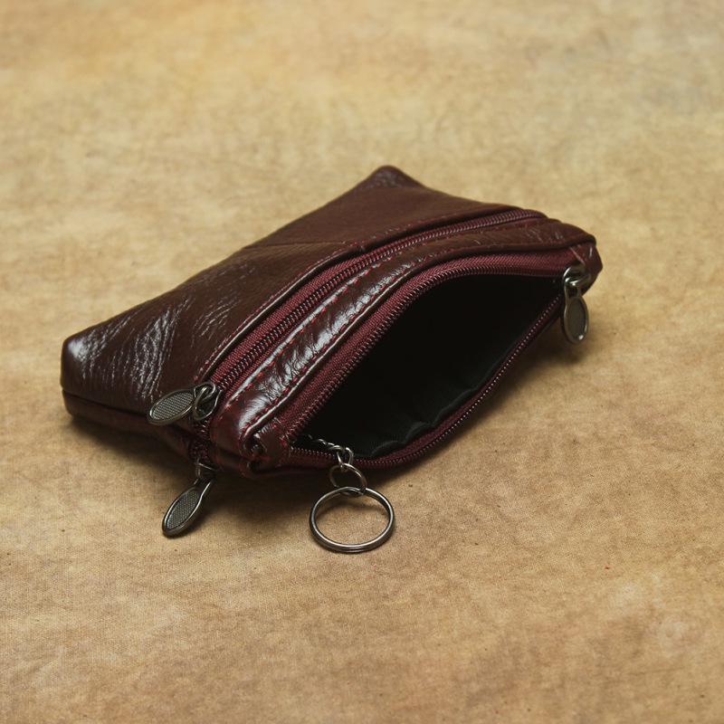 Genuine Leather Double Zipper Coin and Card Holder