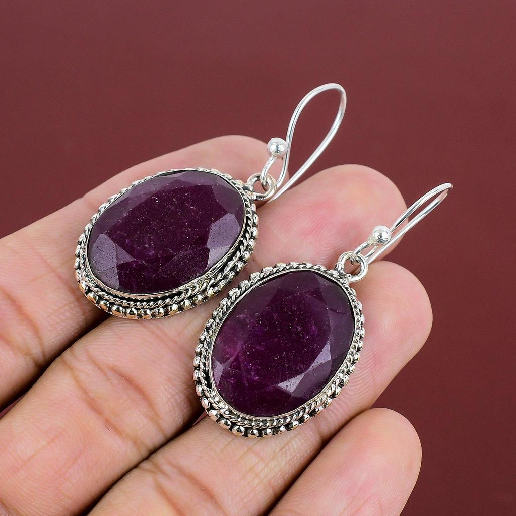 Faceted Kashmir Ruby Earring 925 Sterling Silver Earring Handmade Earrings Genuine Gemstone Earring Wonderful Vintage Jewelry Gifts For Wife