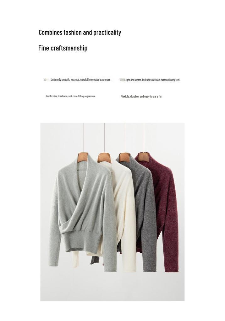 Heathered Cashmere V-Neck Women's Slimming Wrap Sweater