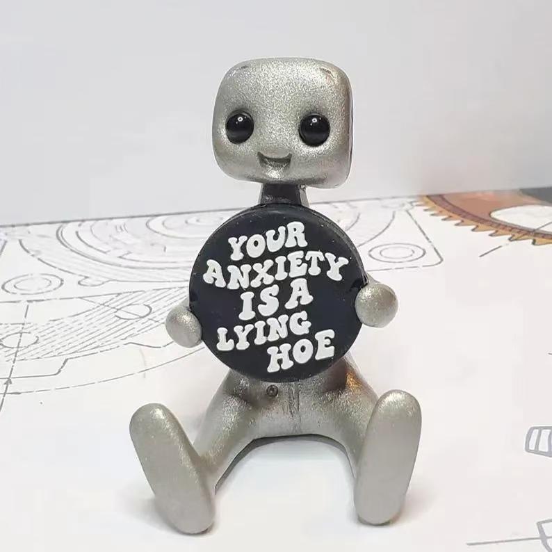 A Type Your Anxiety Is A Lying Hoe Robot Schattig Klein Figuur Mentale Gezondheid Hars Bureau Ornamenten Kinderspeelgoed Cadeaus Robot Figuur