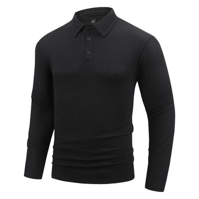 Spring Autumn Men's Stretch Long Sleeve T Shirt Lapel Casual Solid Color Buttons Polo Shirts Men Sportswear Tops