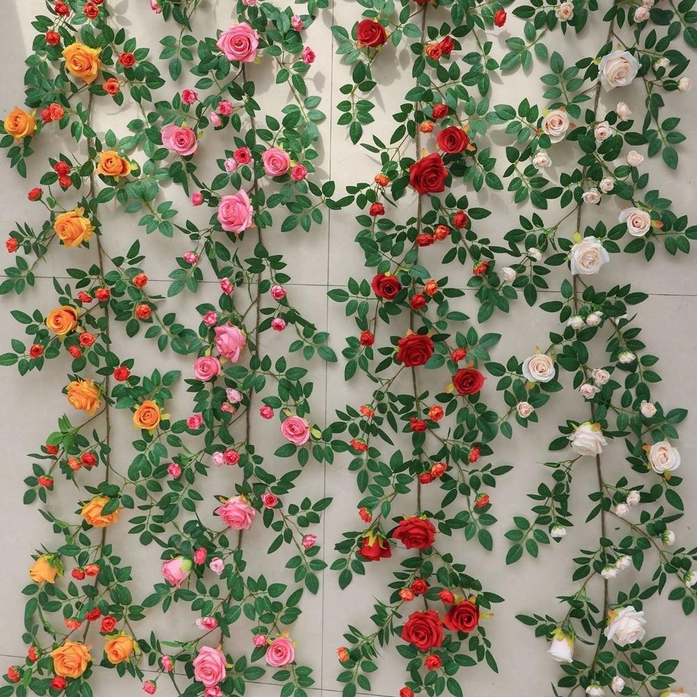 190cm Artificial Rose Vine Rattan Vine Hanging Rose Realistic Silk Flowers Rattan  Outdoor