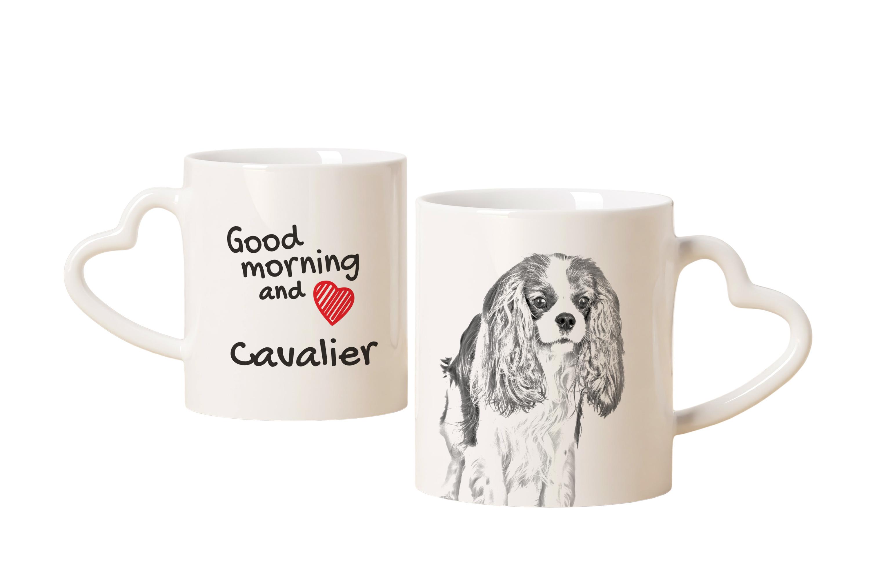 

Cavalier King Charles Spaniel - cup with a dog, adorable cup with a heart-shaped handle, universal gift from the Art-Dog brand білий