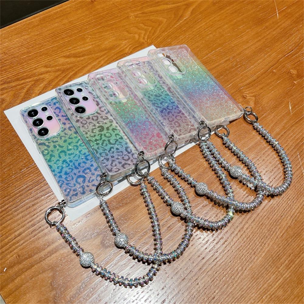 Leopardenmuster Galvanisierter Lanyard-Kette Geeignet für Samsung S25 Ultra Apple IPhone 16 Softshell Handyhülle Schutzhülle