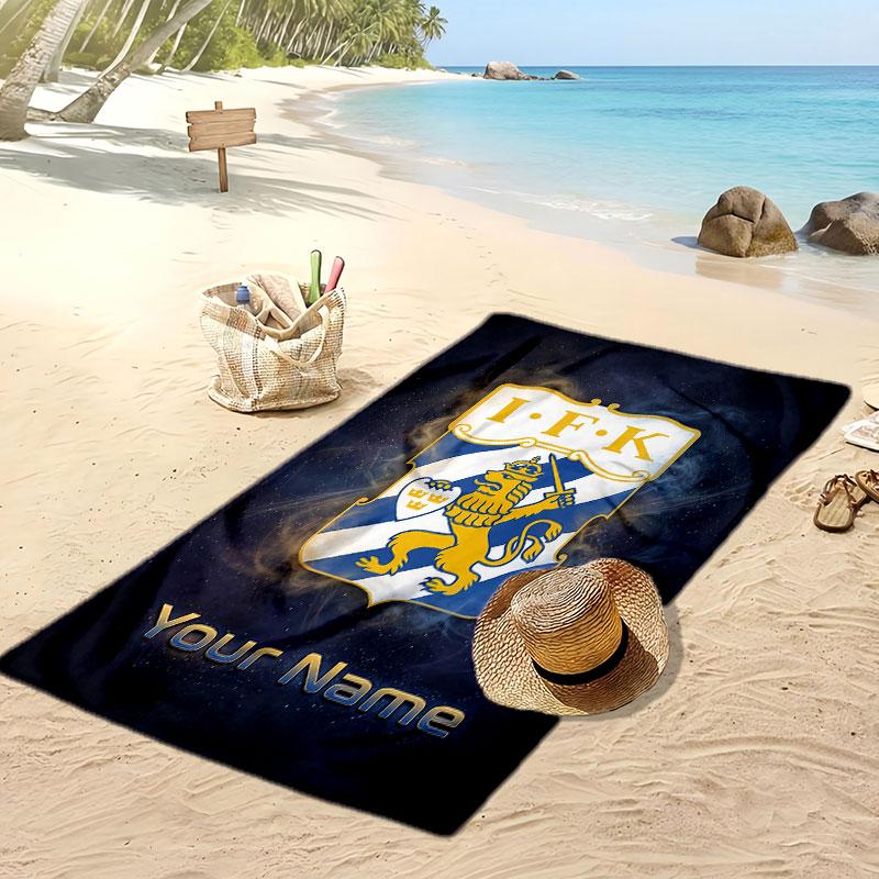 Ifk göteborg Personalisiertes Bedrucktes Strandtuch Fußballlogo Unterstützung Benutzerdefinierter Name Text Saugfähiges Handtuch für Sport Reisen Besonderes Geschenk