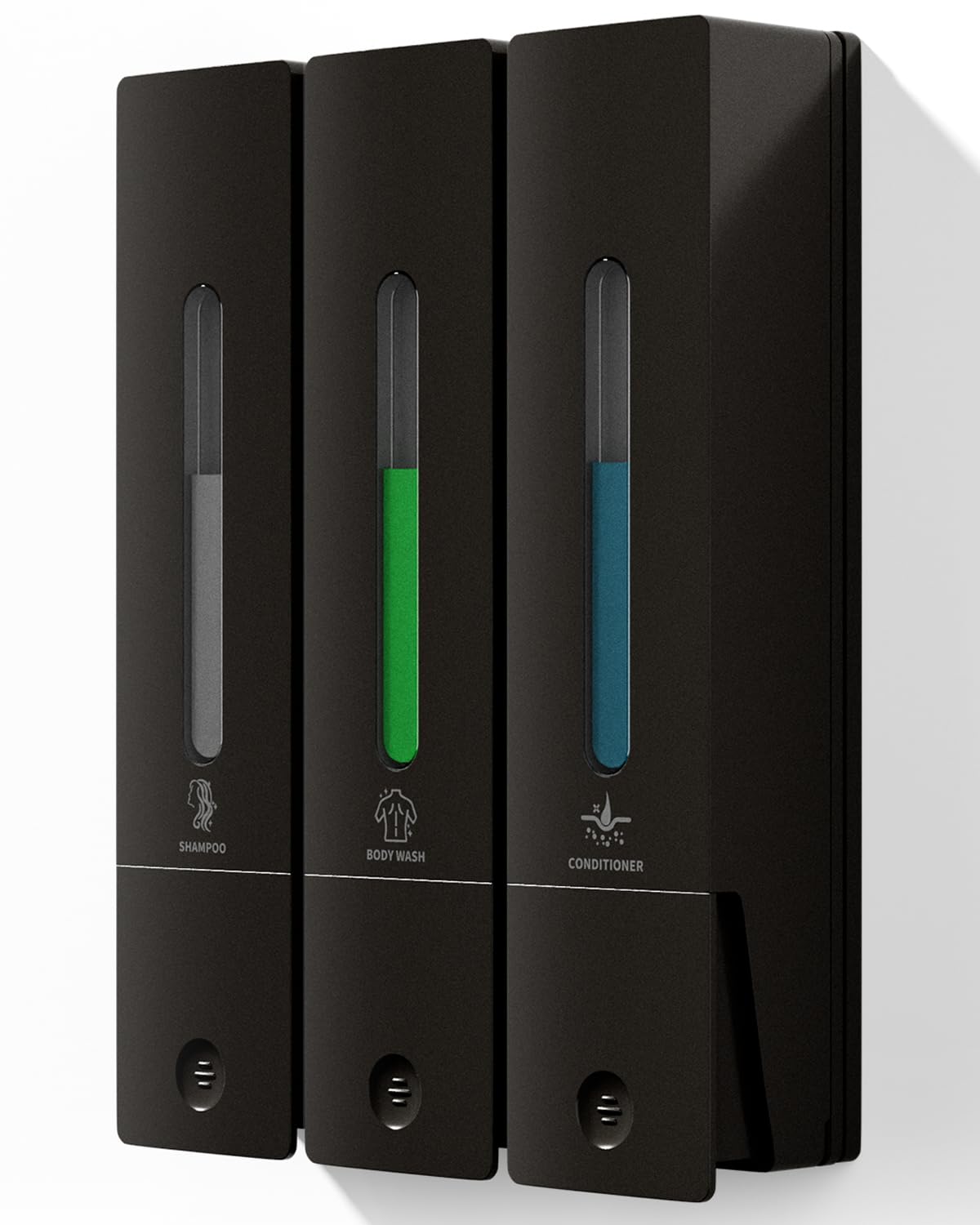 

Бутылка для шампуня с 3 отделениями по 400 мл каждое Для и мыла для тела Удобная с окошком для проверки оставшегося количества Настенный тип, шампунь, чёрный