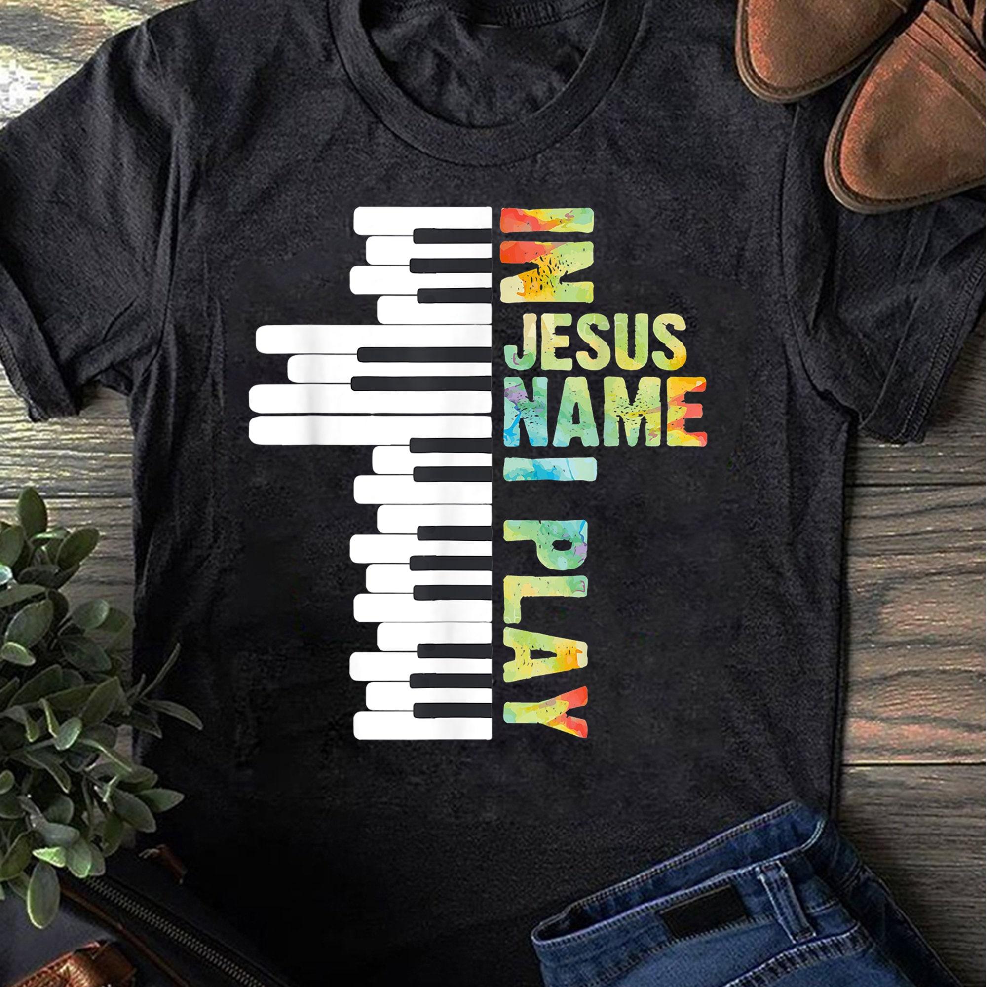 In Jesus Name Play Piano Christian Music Vintage T-Shirt Pianist Shirts Pianist Women T Shirts Cotton Tops S чёрный