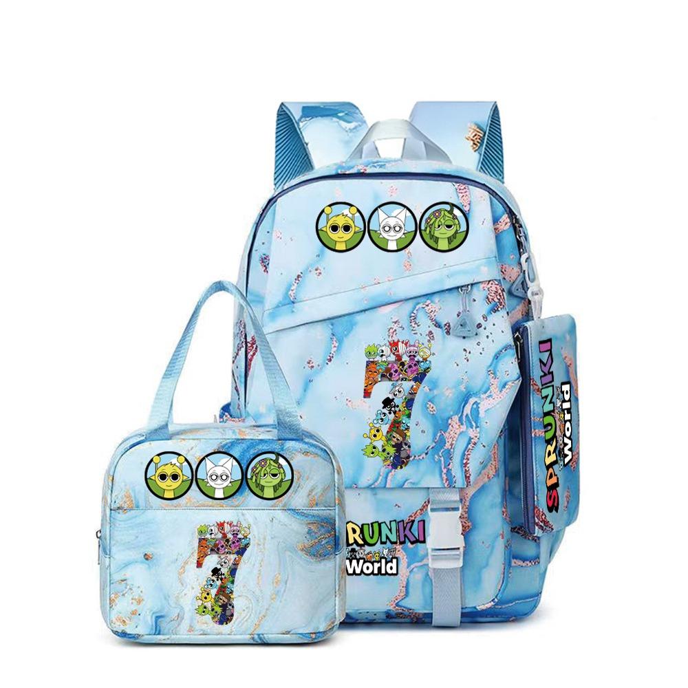Popular Rhythm Box Sprunki Music Game School Bag Backpack Pencil Bag Three-piece Student Backpack D