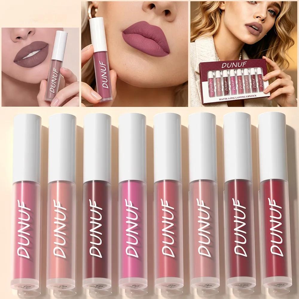Set of 8 Matte Lipsticks, Waterproof, Long-lasting, Dunuf