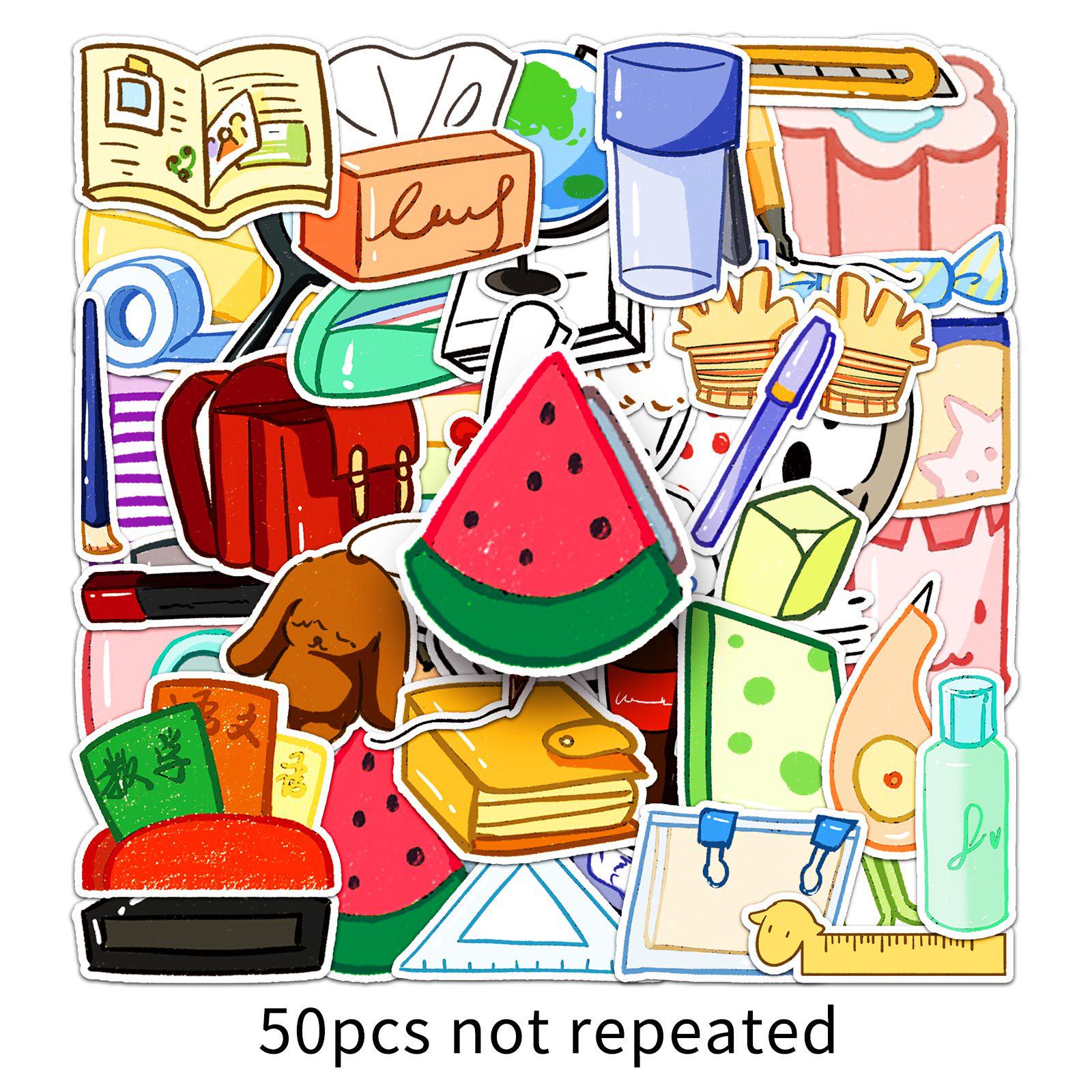50 Sheets Cartoon Hand-Painted Decorative Bicycle Stickers for Journaling