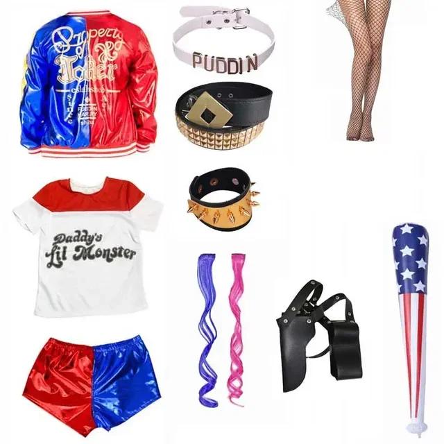 Girls Harley Squad Monster Shirt Quinn Costume Printed Jacket Shirt Pants Gloves Suicide Quinn Cosplay Halloween Costume