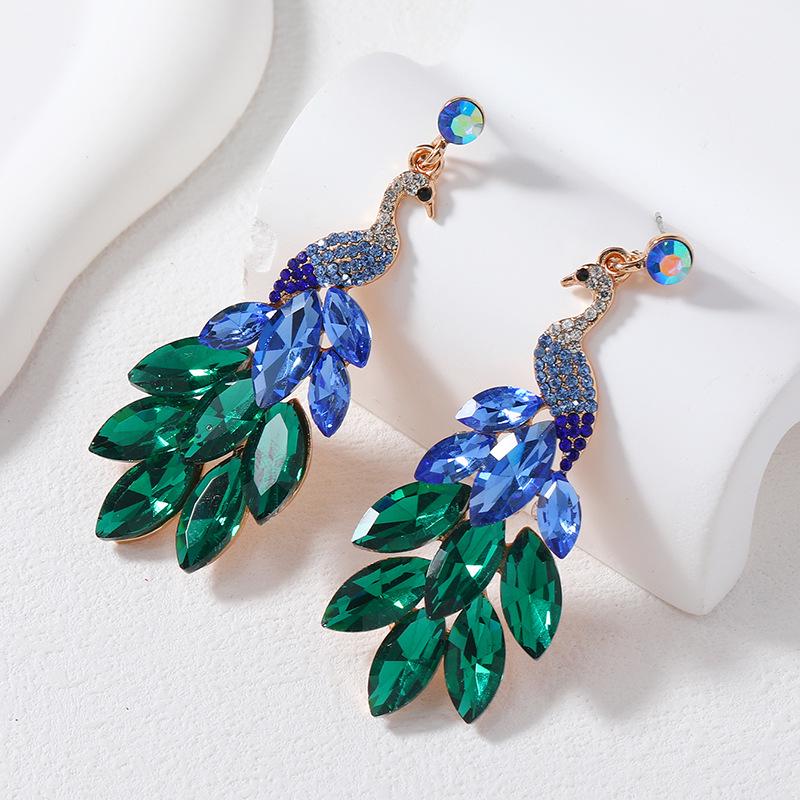Ethnic Rhinestone Peacock Earrings: European & American Retro Indian Style