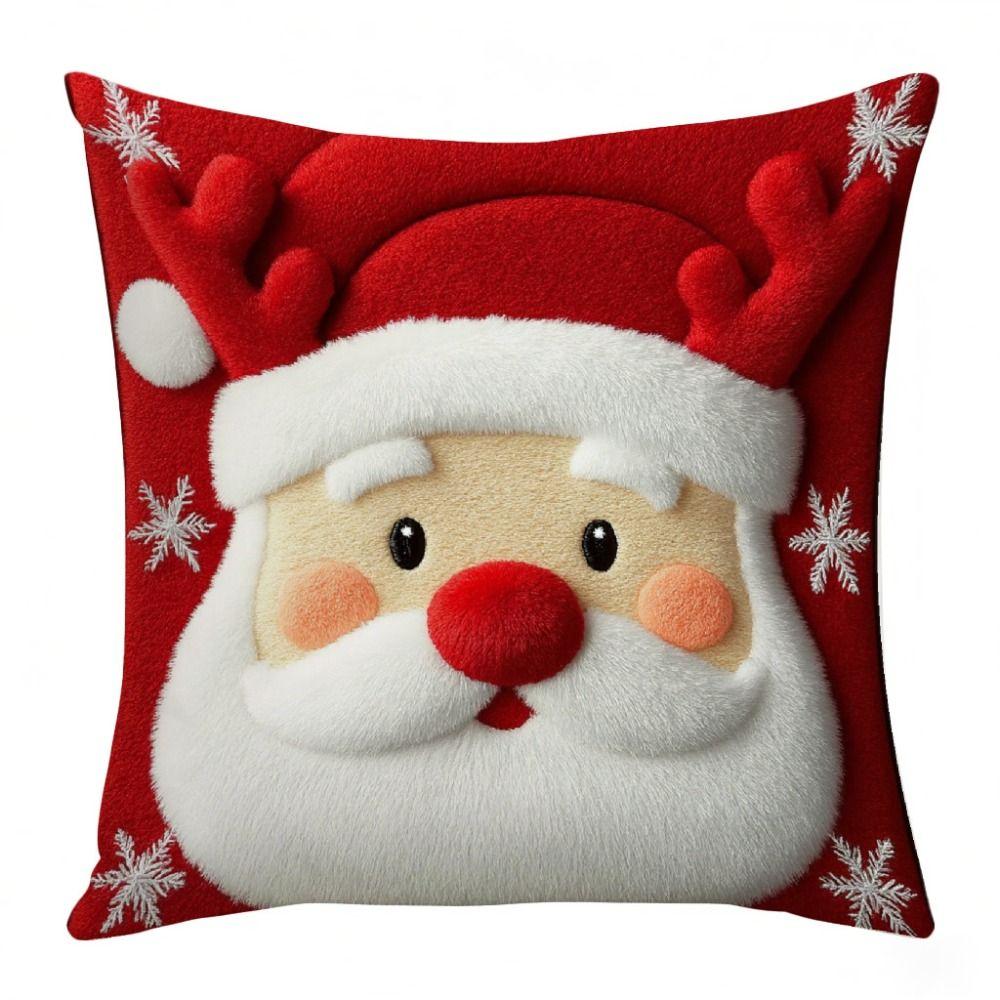 Santa Claus Christmas Throw Pillow Cover 2D Printed Plush Pillow Cover Pillowcase  Home Decoration