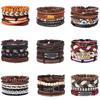 Retro Woven Cowhide Leather Men's Bracelet Set - European & American Handmade DIY Knot