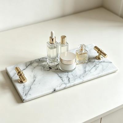 Modern Minimalist Marble Tray With Metal Handle Jewelry Perfume Decorative Storage Square 30x12cm