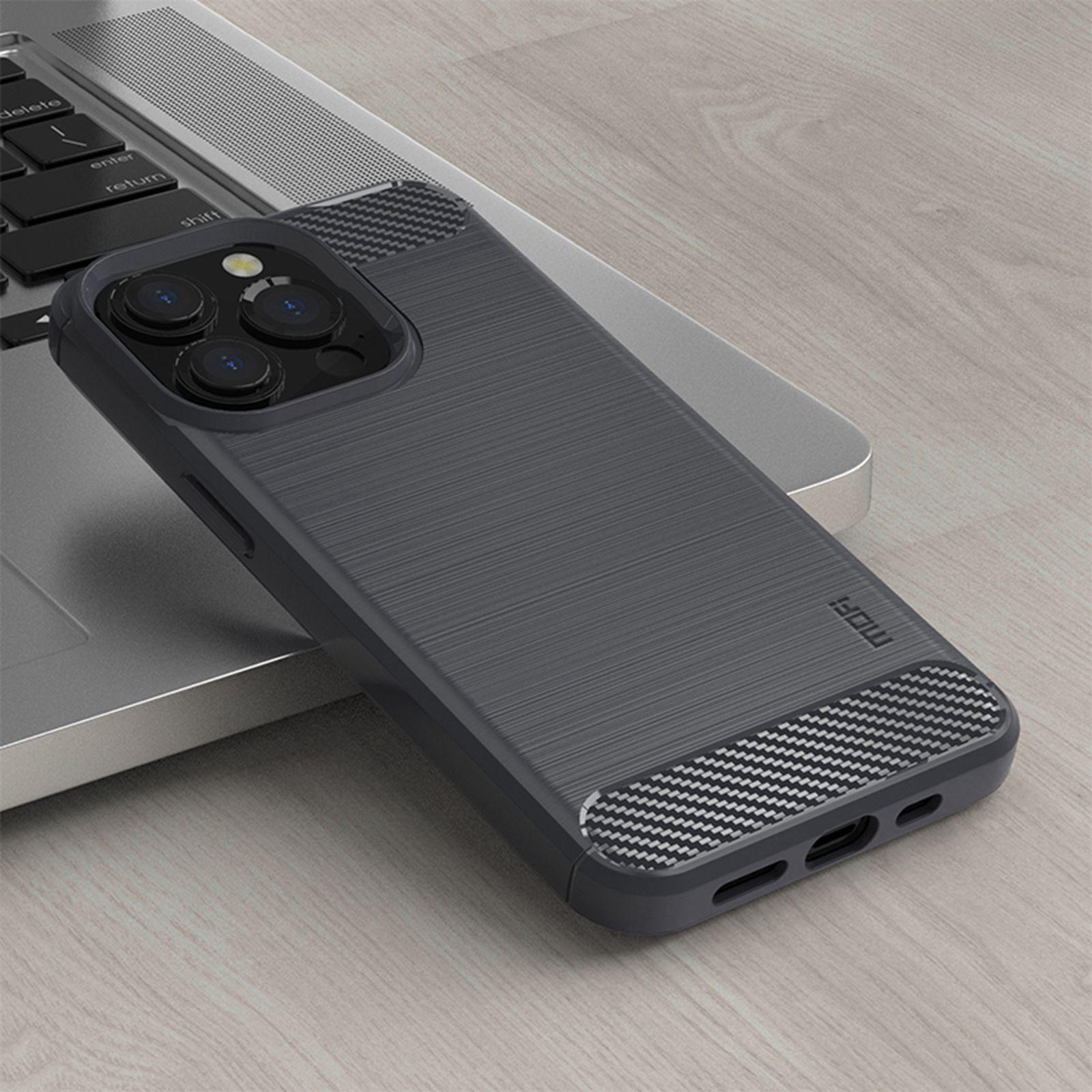 

MOFI for iPhone 14 Pro 6.1 inch Anti-fingerprint Soft TPU Back Cover Brushed Surface Anti-oil Carbon Fiber Phone Case Grey