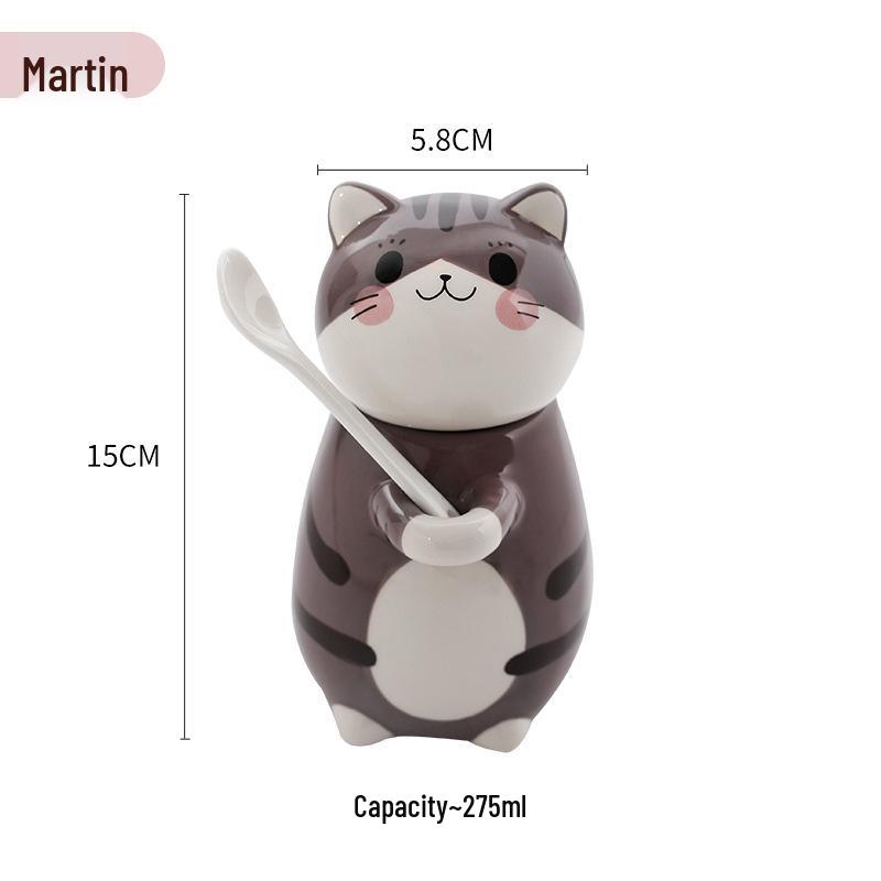 Japanese Cute Cat Cartoon Ceramic Cups with Lids: Perfect for Coffee, Milk, and Breakfast