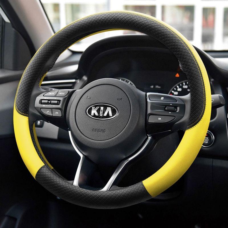 2026 Hot Car Sticker For Kia KX3 Proud Run Steering Wheel Cover Leather Four Seasons Universal Hand Sewing Free Special Grip Cov