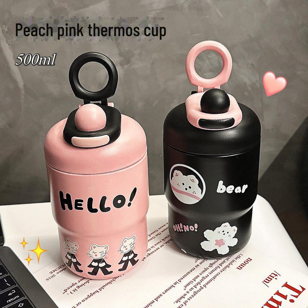 Stilvolle tragbare Edelstahl-Thermoskanne mit Cartoon-Motiv für Frauen und Paare