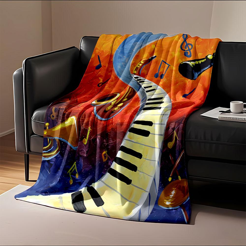 Curved Piano Keys Flowing Through a Colorful Backdrop of Musical Notes. for All Seasons Blanket Lunch Break Throw Gift