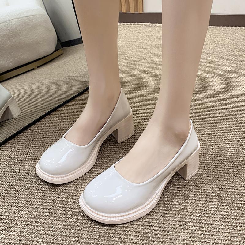 New Style Patent Leather Women Pumps Shoes Office Black High Heel Shoes Woman Shallow Mouth Square Toe Pumps Female Plus Size 43