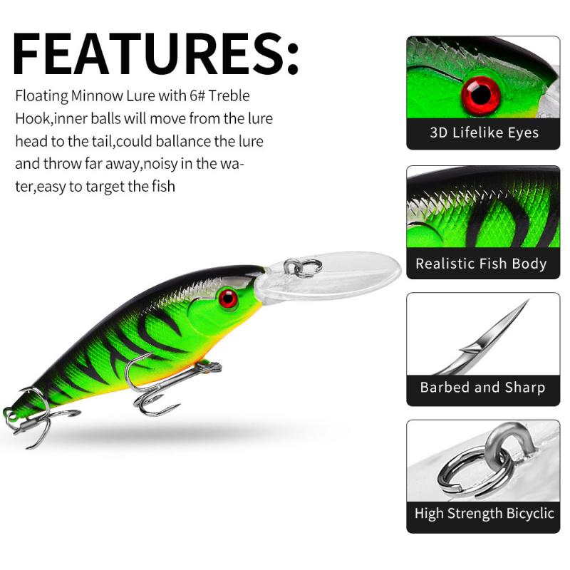 Floating Minnow Lua Lure11.5cm10.5g10Colorful bionic imitation bait, long-range hard bait, suitable for both freshwater and salt