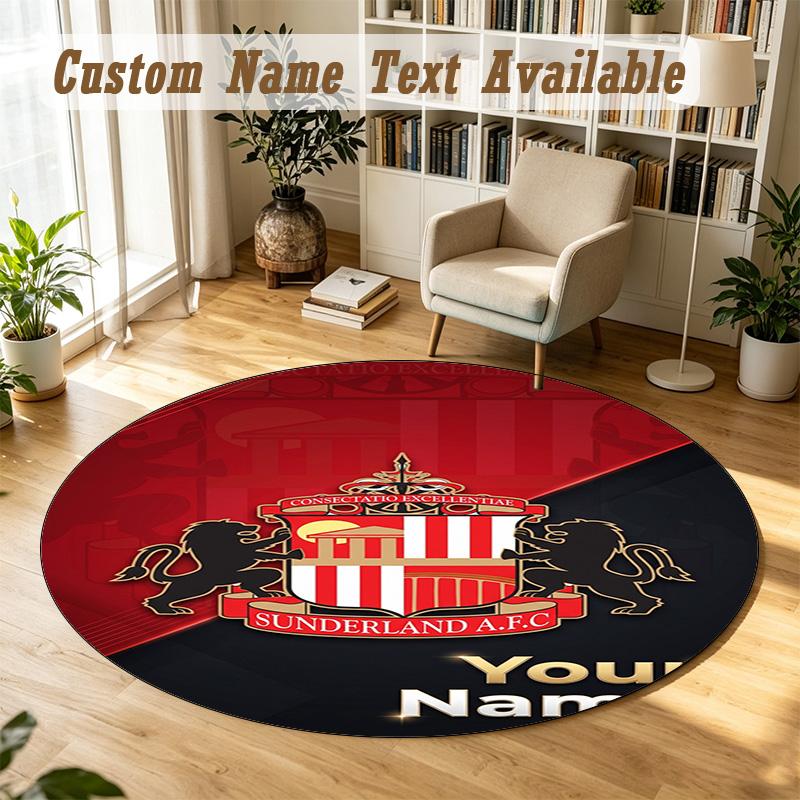 Round Rug Custom NameSunderland FC Pattern Non Slip Carpet Home Floor Decor