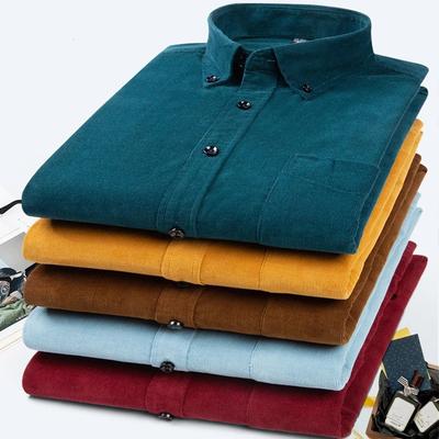 7XL 6XL Herren Cordhemd Langarm 100% Baumwolle Lässig Normale Passform Weich Bequem Tasche Formelle Hemden Herren Kleidung