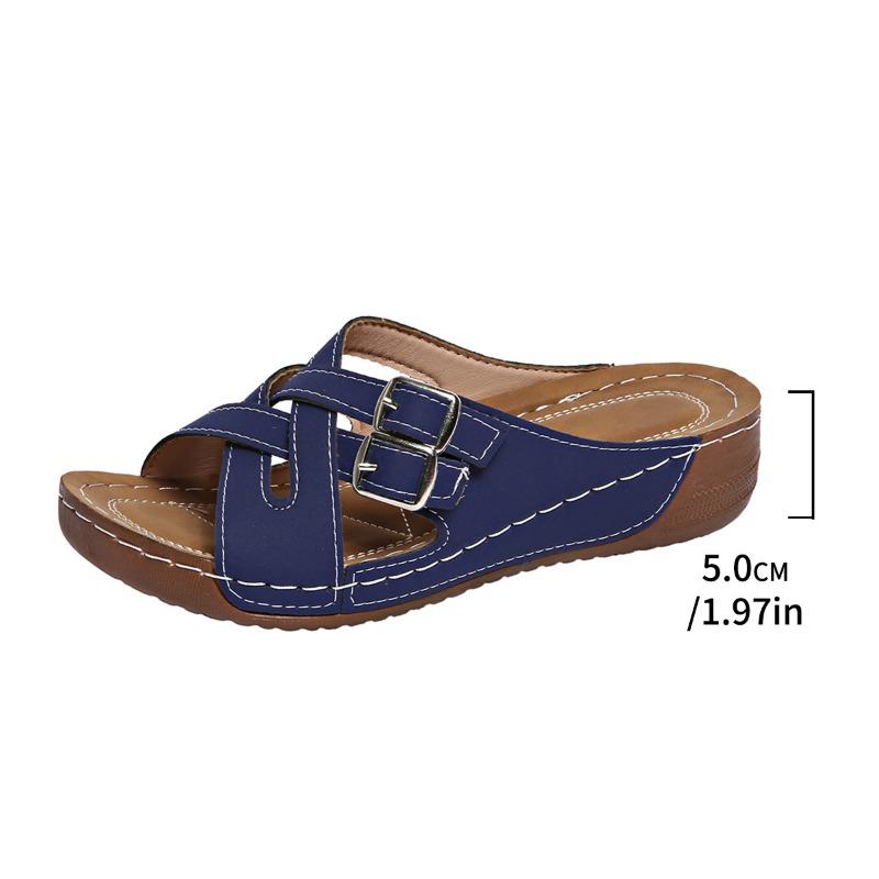 Large size solid color slippers women's new fish mouth thick bottom fashion belt buckle one word cool slippers