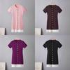 Summer New Button Slim Commute Dress French Style Contrast Color Short Sleeve Dress Elegant O-neck High Waist Pleated Mini Dress