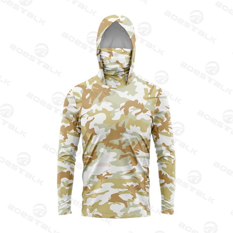Mens Long Sleeve Fishing Shirt With Face Cover UV Protection Quick Dry Breathable Ice Silk Feel Outdoor Angling Apparel