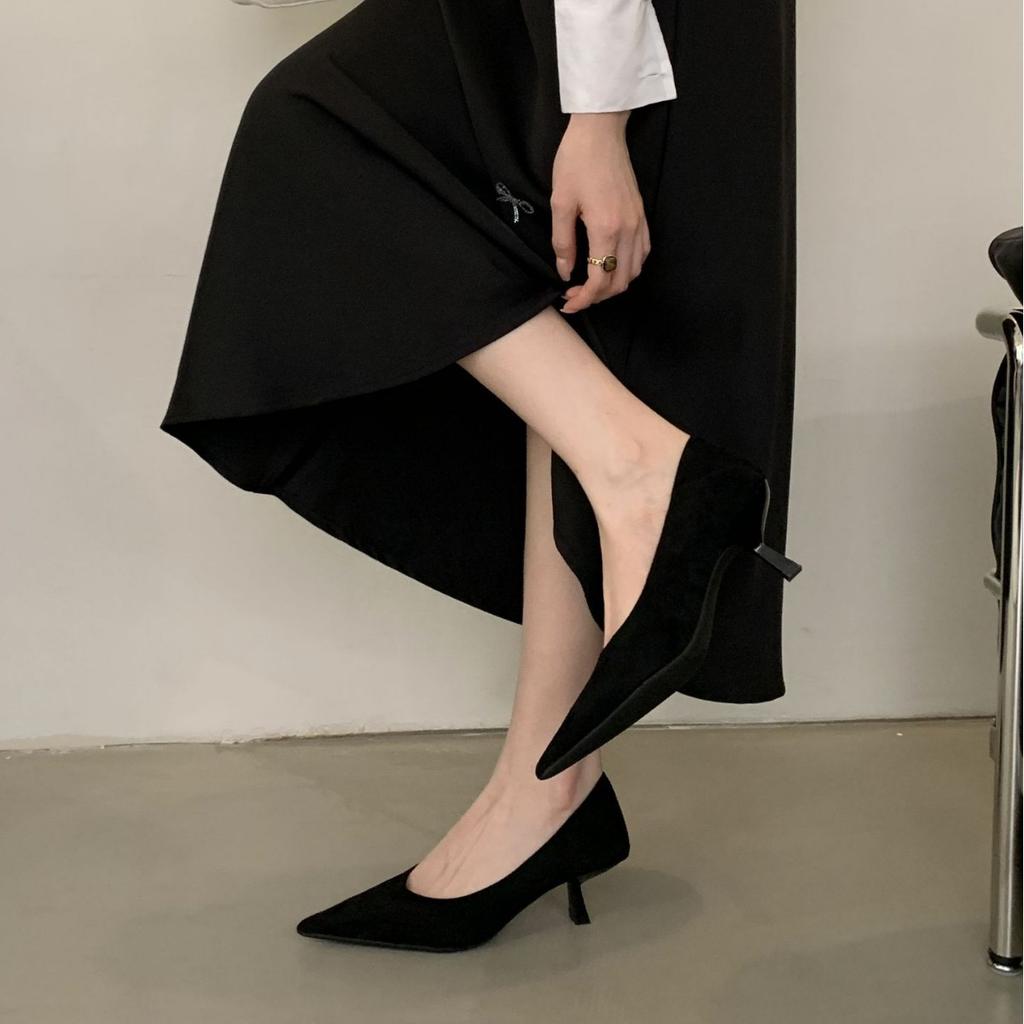 2025 Autumn and Winter New Pointed Thin High Heel Suede Shallow Mouth Foot Cover Versatile OL Professional Women's Single Shoes