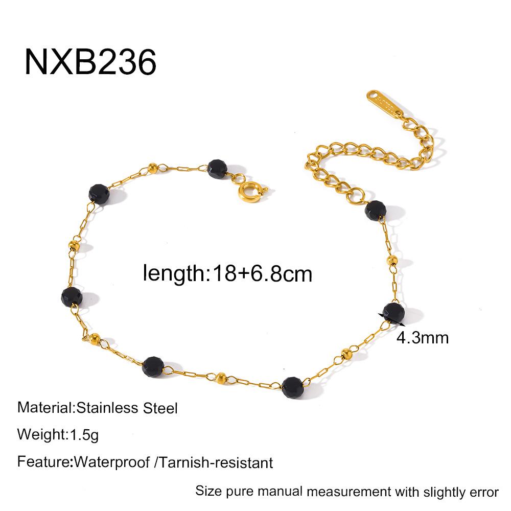 European and American fashion temperament black glass bead bracelet bracelet, 18k gold plated stainless steel light luxury bead chain jewelry
