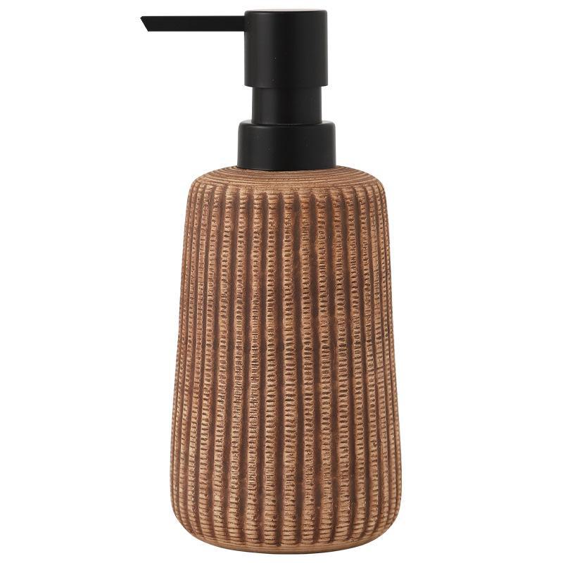 Flacon à lotion en céramique vintage à rayures verticales - Distributeur de gel douche 400 ml pour hôtel ou maison.