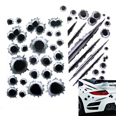 NOVO Estilo de carro 3D Buraco de bala falso Tiros engraçados Adesivos de capacete de carro Decalques Emblema Símbolo Adesivos criativos personalizados