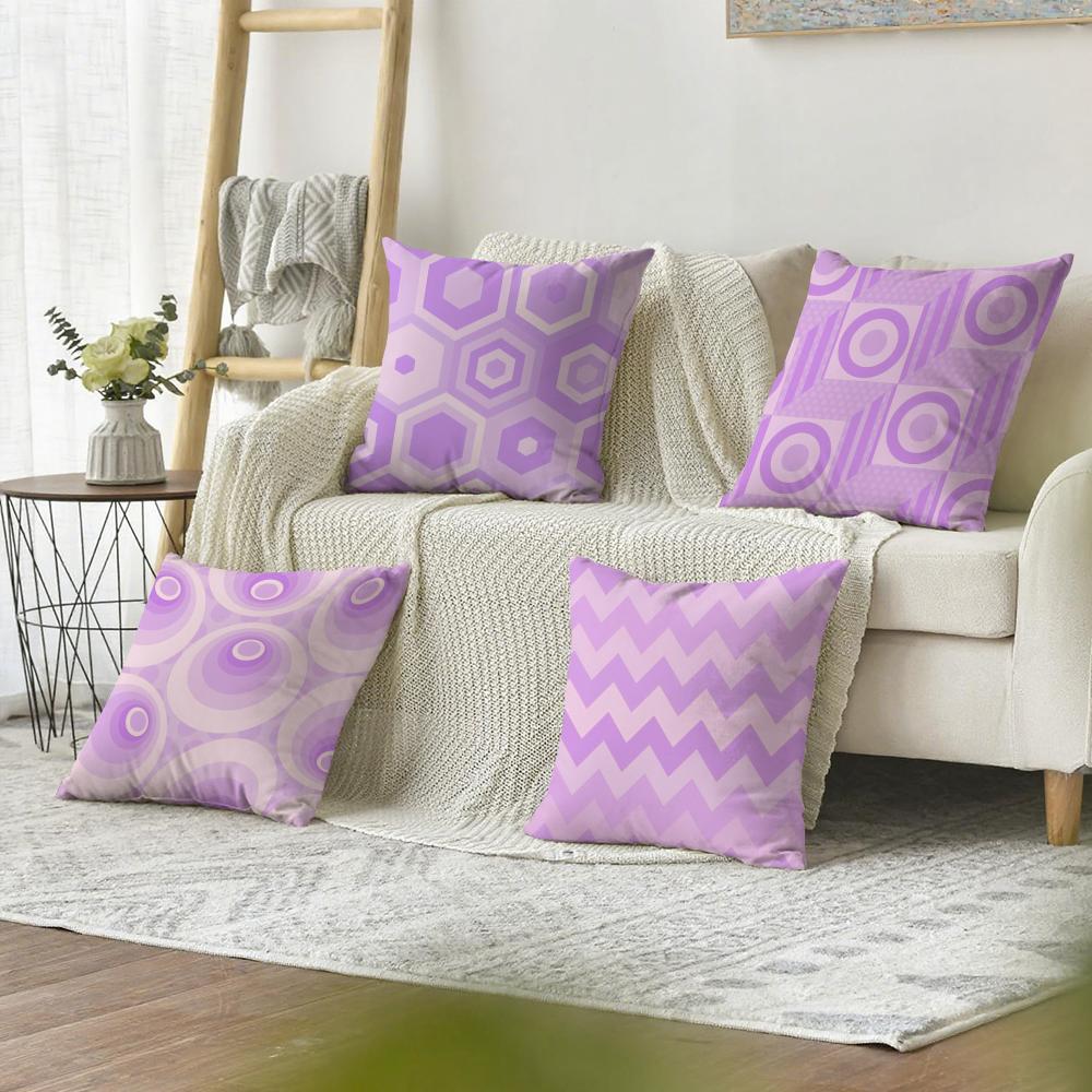 Purple Geometric Pattern Cushion Cover Natural Linen Organic Fabric Double-Sided Printing Sofa Home Decor Gift Pillow Cover