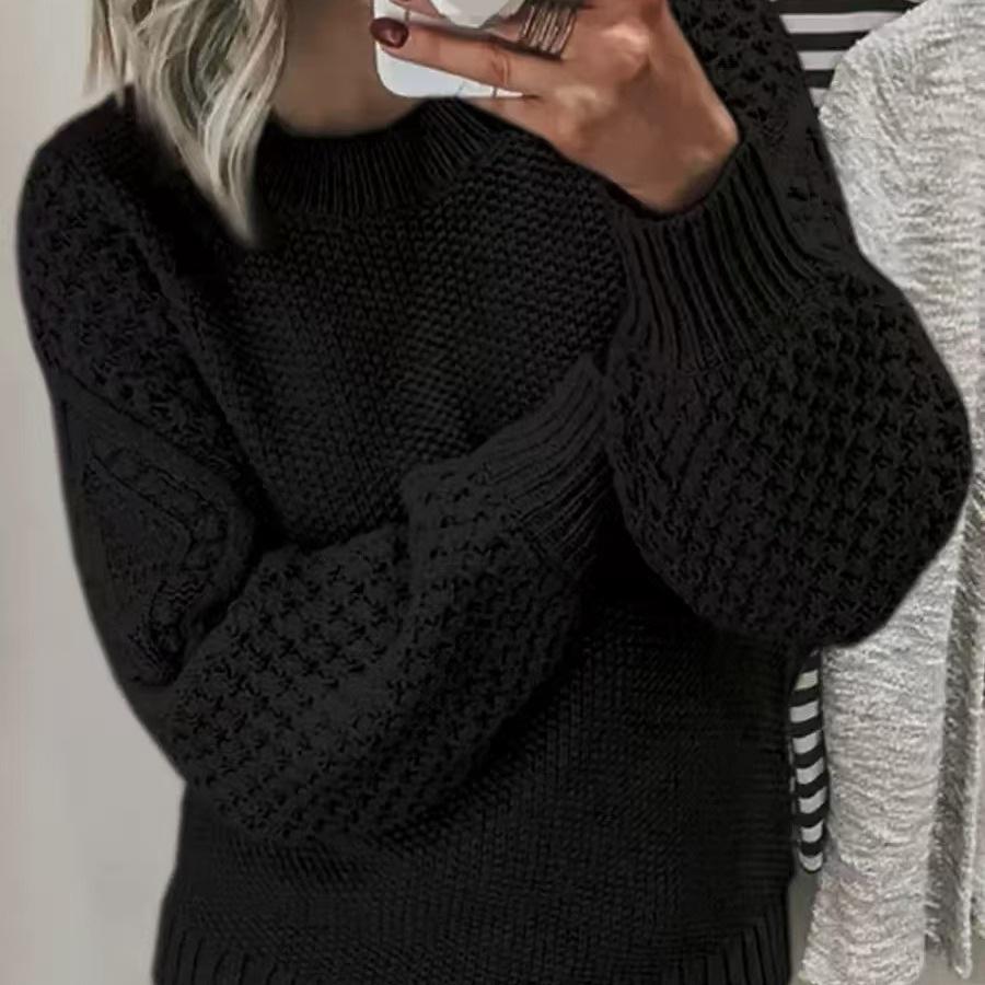 Höst & Vinter Lös Stickad Tröja med Lång Ärm för Kvinnor