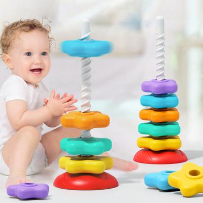 Stern-Stapelspiralturm, automatisch drehbar, Regenbogen-Stern-Ring, Spielzeug, Feinmotorik, frühes pädagogisches Stapelspiel, Geschenk für Kleinkinder, Jungen und Mädchen