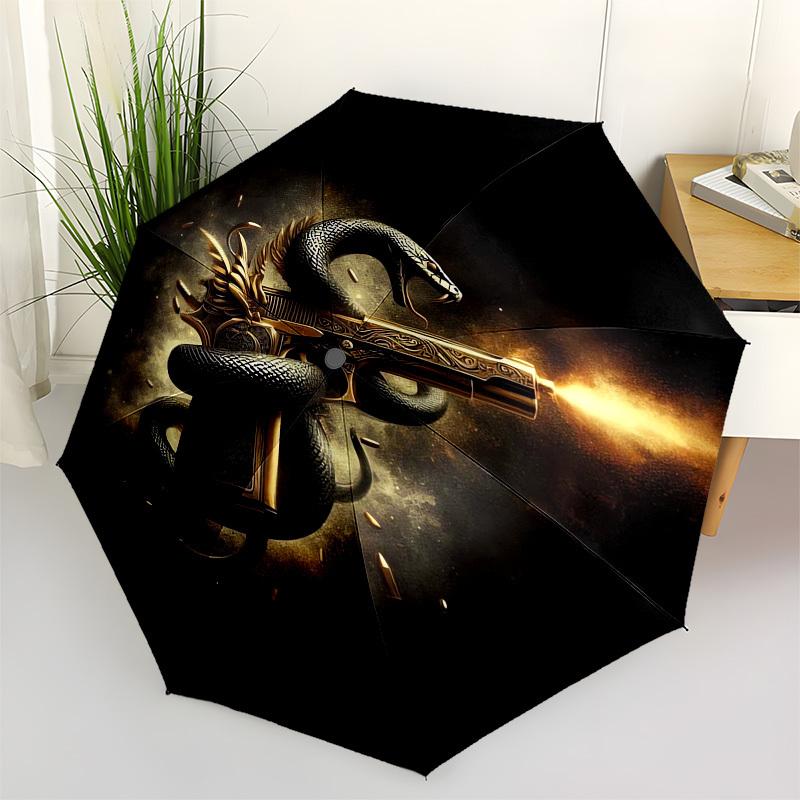 1pc Golden Serpent Gun Artwork Umbrella with Plastic Handle, Suitable for All Seasons Outdoor PT414