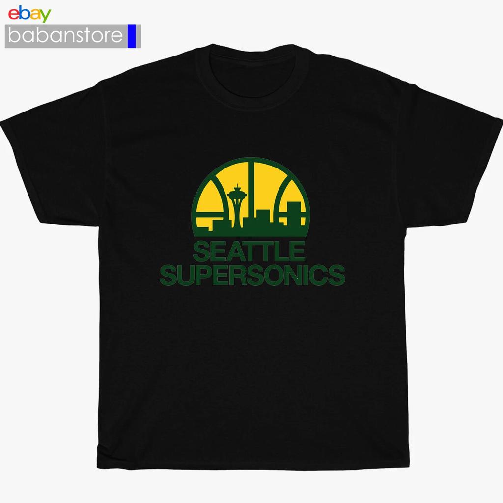 Neues Seattle Supersonics Logo Schwarz/Weiß/Grau/Marineblau T-Shirt Größe S-5XL