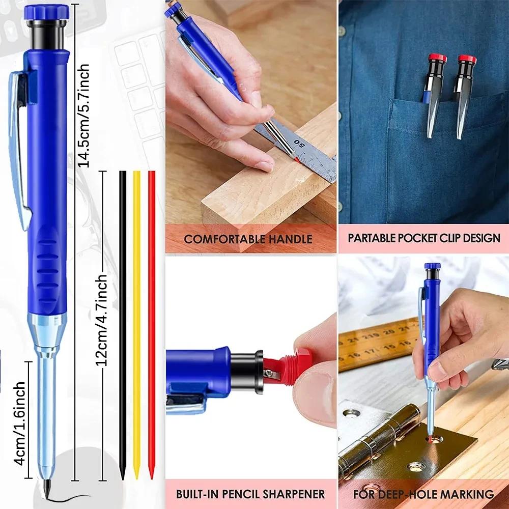 2pcs/Set 2.8mm Carpenter Mechanical Pencil Set with Built-In Sharpener for Woodworking Construction Long-Head Stationery Pencil