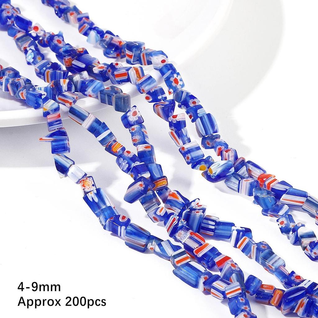 200 stk/pose 4-9 mm flerfargede blomsterperler Glass Lampwork Chip Perler For DIY Halskjede Armbånd DIY smykker Making 80cm/16