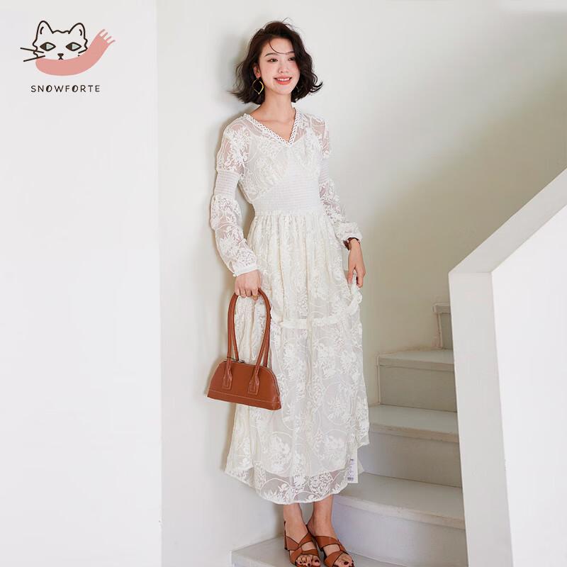 

Sinoford 100% Mulberry Silk V-Neck A-Line Long-Sleeve Dress M