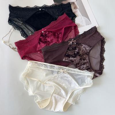 Dámské krajkové kalhotky Střední pas Trojúhelníkové kalhotky Elastický pas Sexy Pohodlné Sexy Bikini Prádlo Smělé Prádlo Kalhotky Hipster Kalhotky s krajkovým lemem