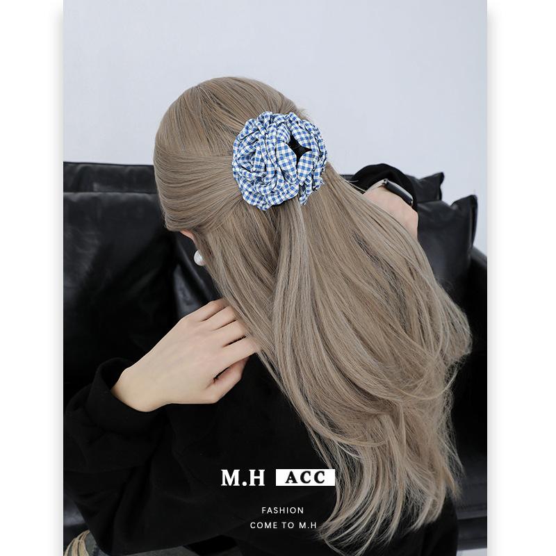 Early spring head flower plaid flower grab clip simple hair grab ins high-end hairpin big flower hair accessories headdress
