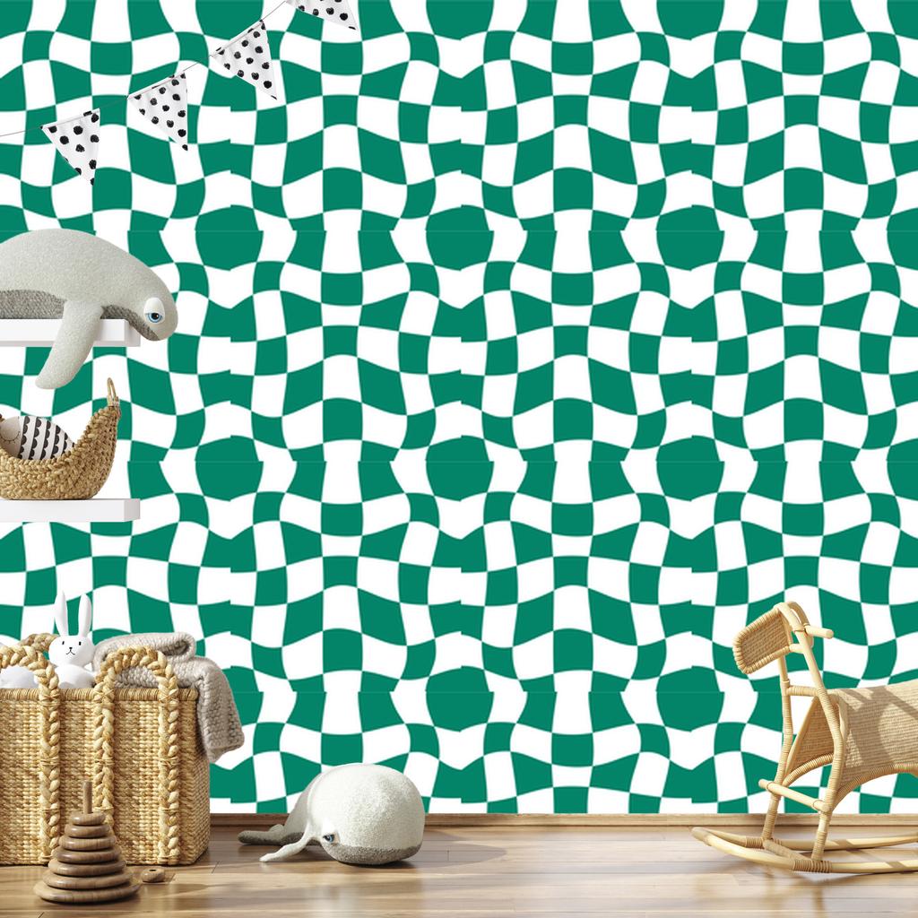Wallpaper Casual Checkerboard Sea, White and Mint 50x1000